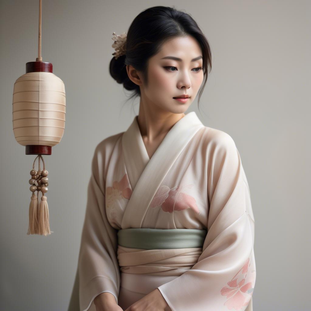 A stunning image of japanese woman in delicate silk tones.