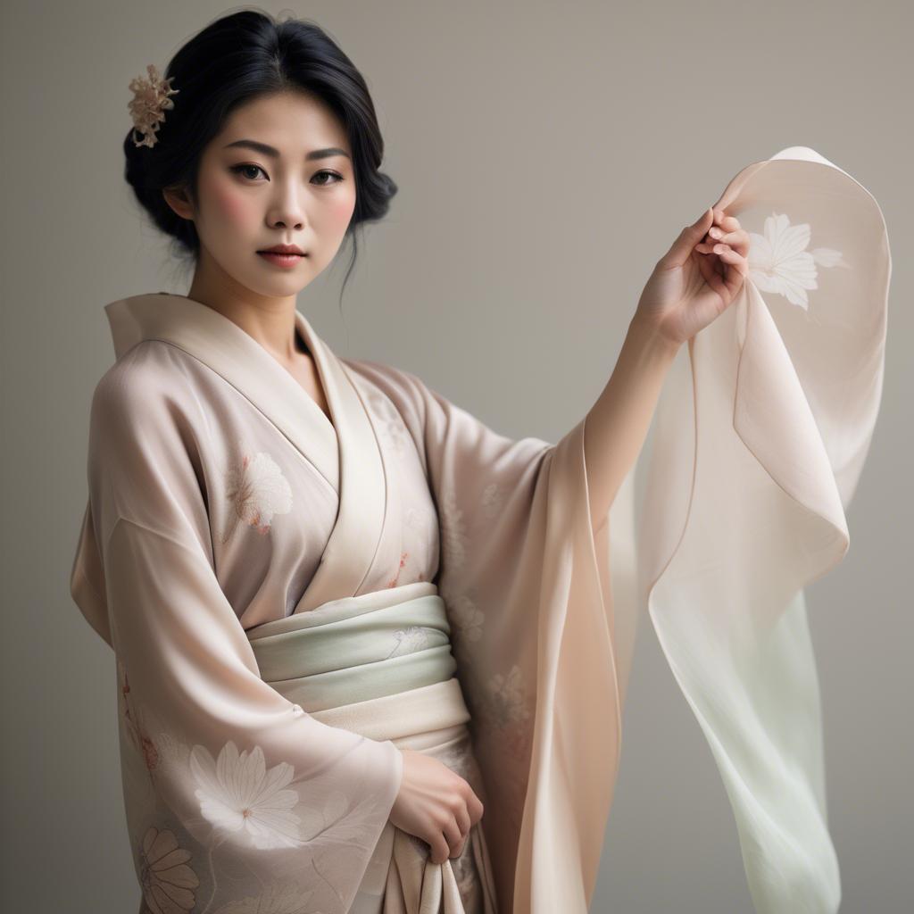 A stunning image of japanese woman in delicate silk tones.