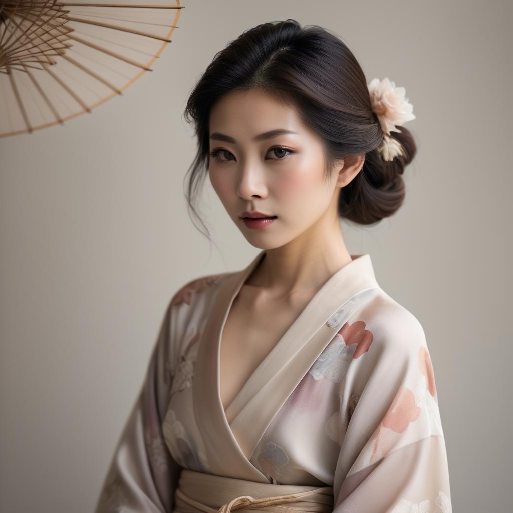 A stunning image of japanese woman in delicate silk tones.