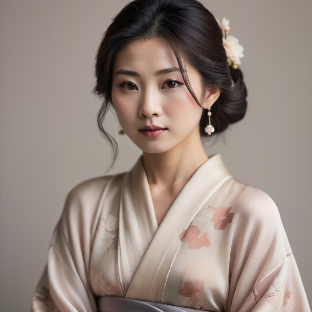 A stunning image of japanese woman in delicate silk tones.