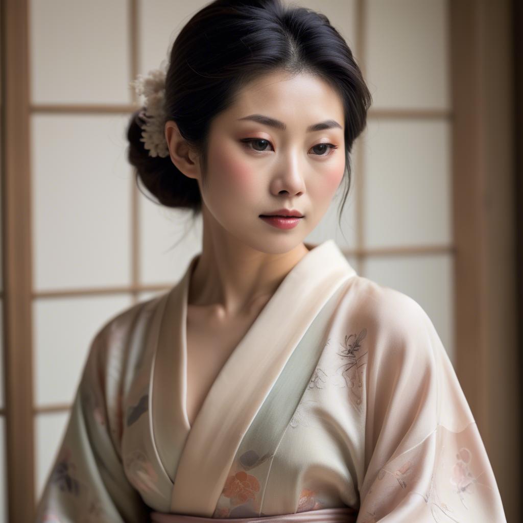 A stunning image of japanese woman in delicate silk tones.