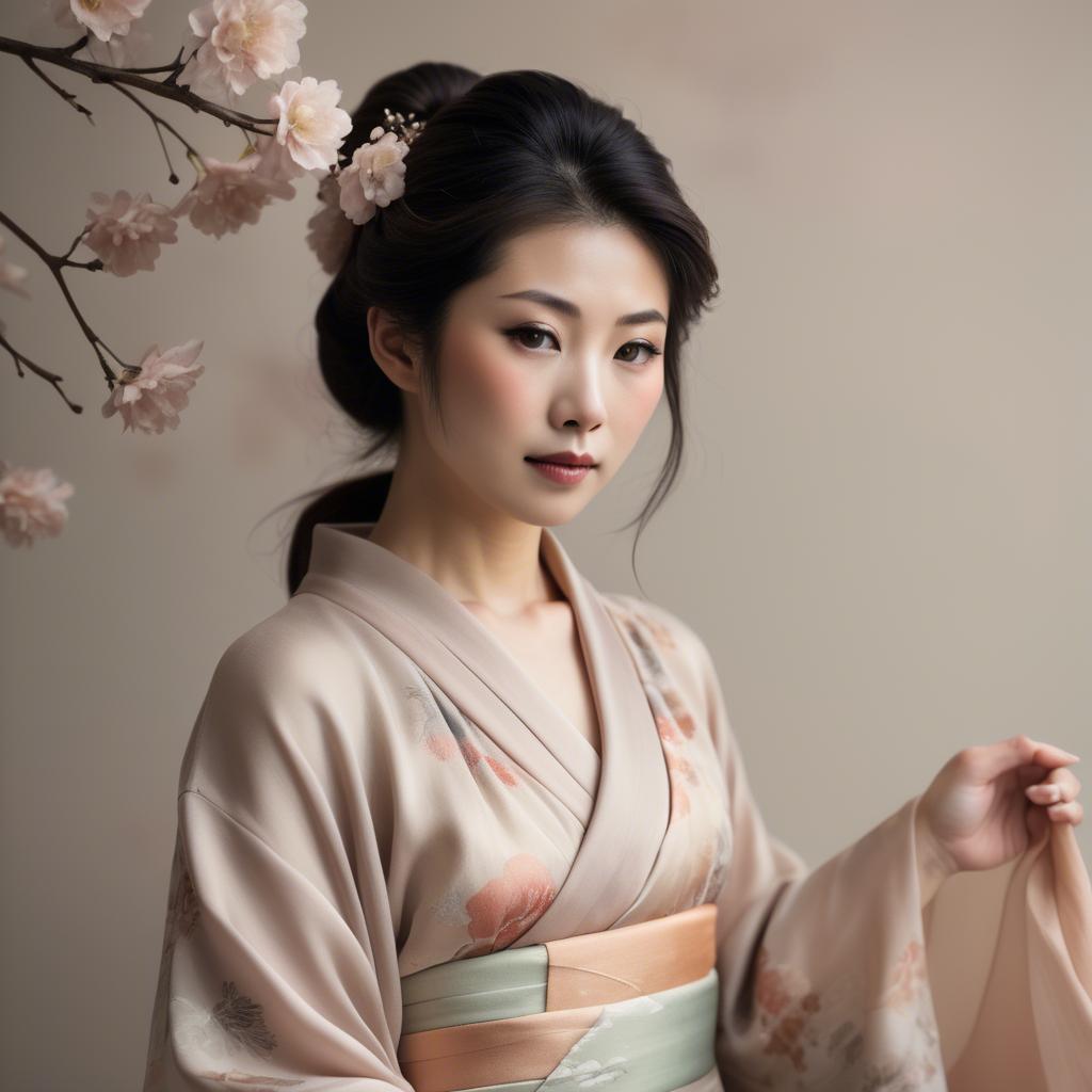 A stunning image of japanese woman in delicate silk tones.