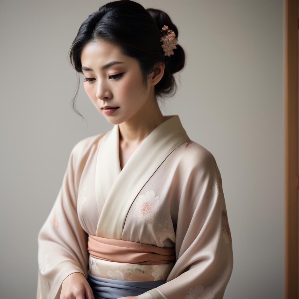 A stunning image of japanese woman in delicate silk tones.