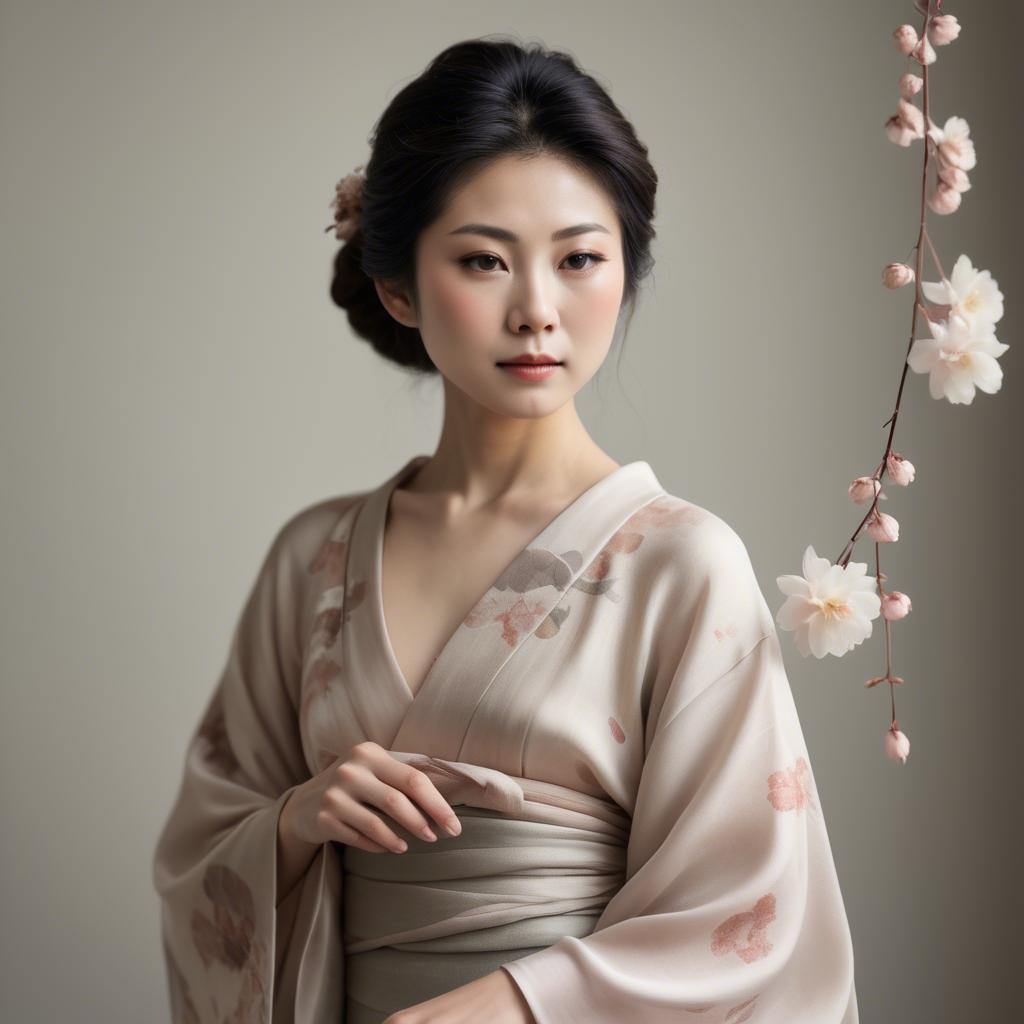A stunning image of japanese woman in delicate silk tones.