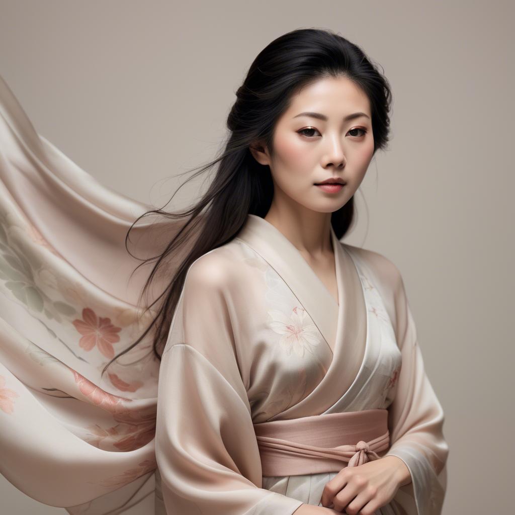 A stunning image of japanese woman in delicate silk tones.