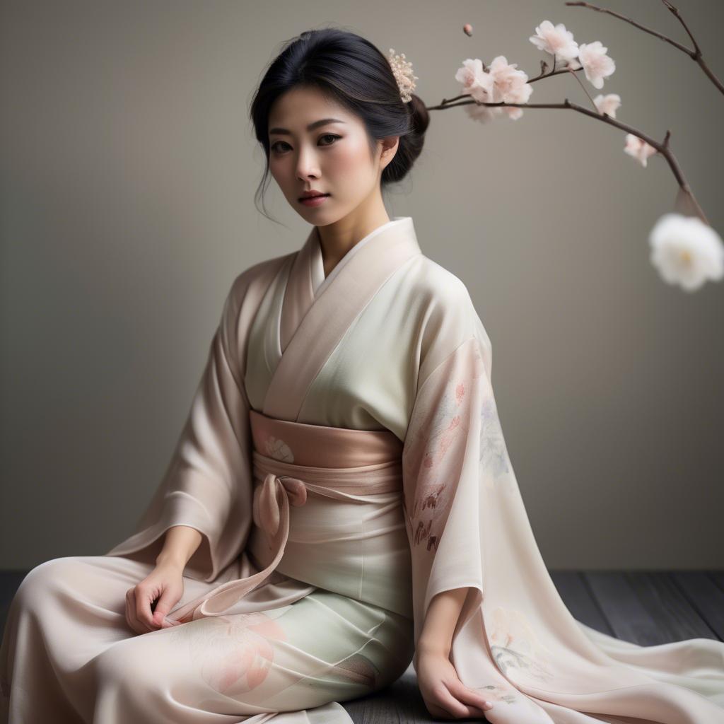 A stunning image of japanese woman in delicate silk tones.