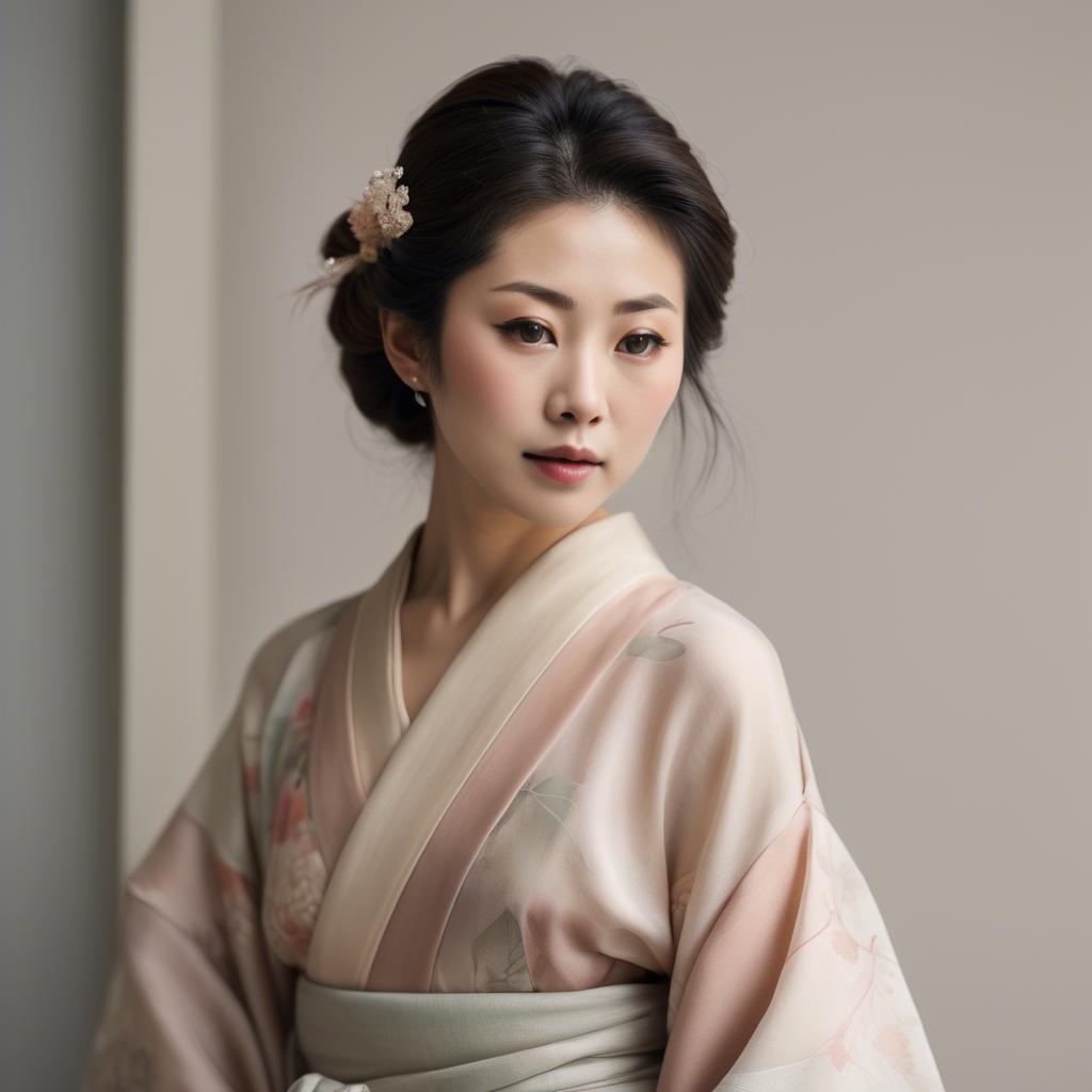 A stunning image of japanese woman in delicate silk tones.