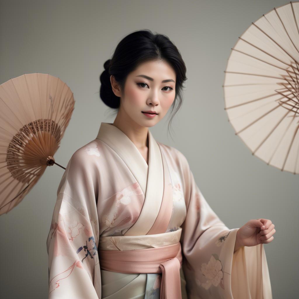 A stunning image of japanese woman in delicate silk tones.
