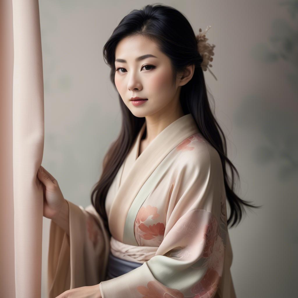A stunning image of japanese woman in delicate silk tones.