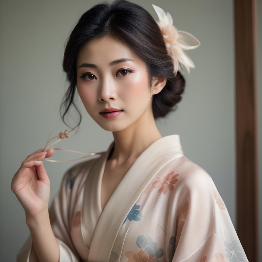 A stunning image of japanese woman in delicate silk tones.