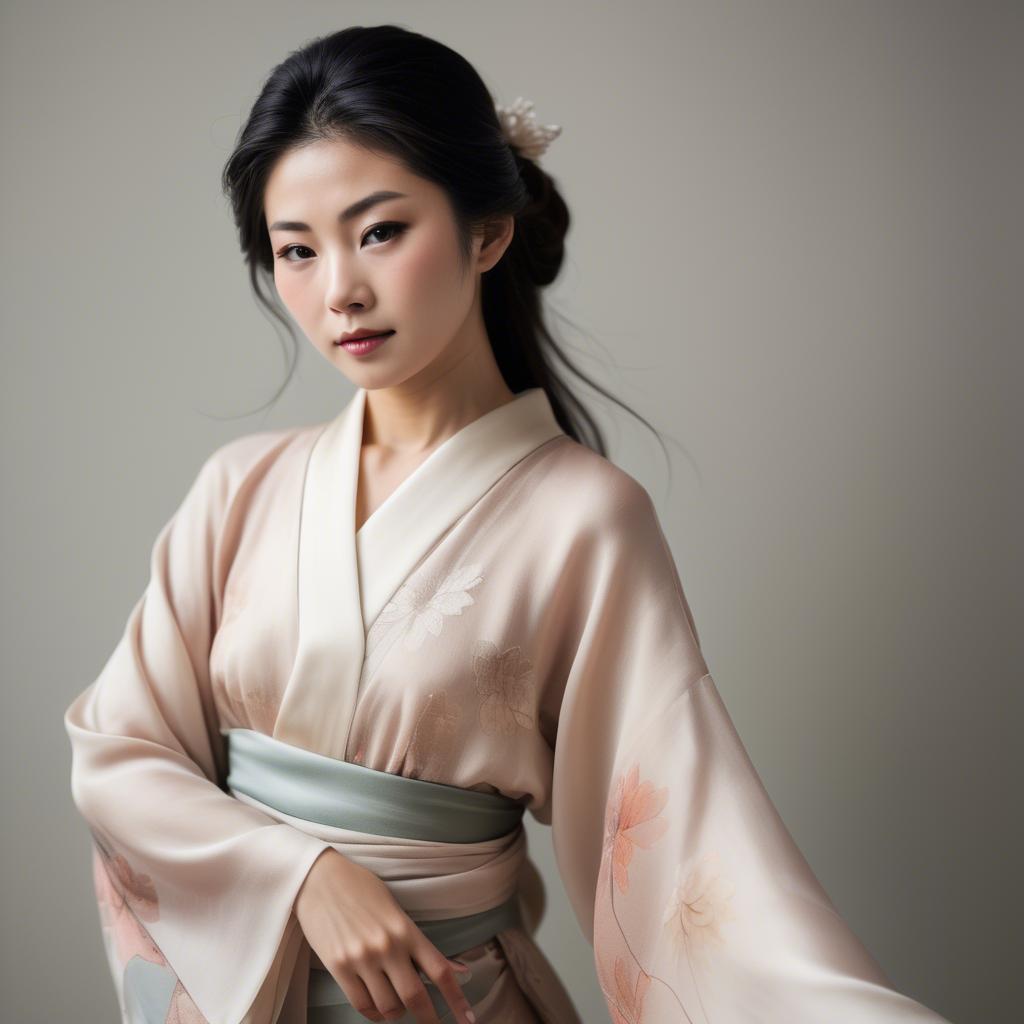 A stunning image of japanese woman in delicate silk tones.