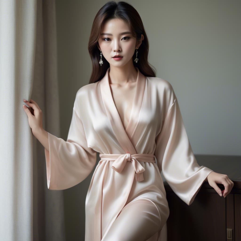 A stunning image of korean glamour in a delicate silk robe.