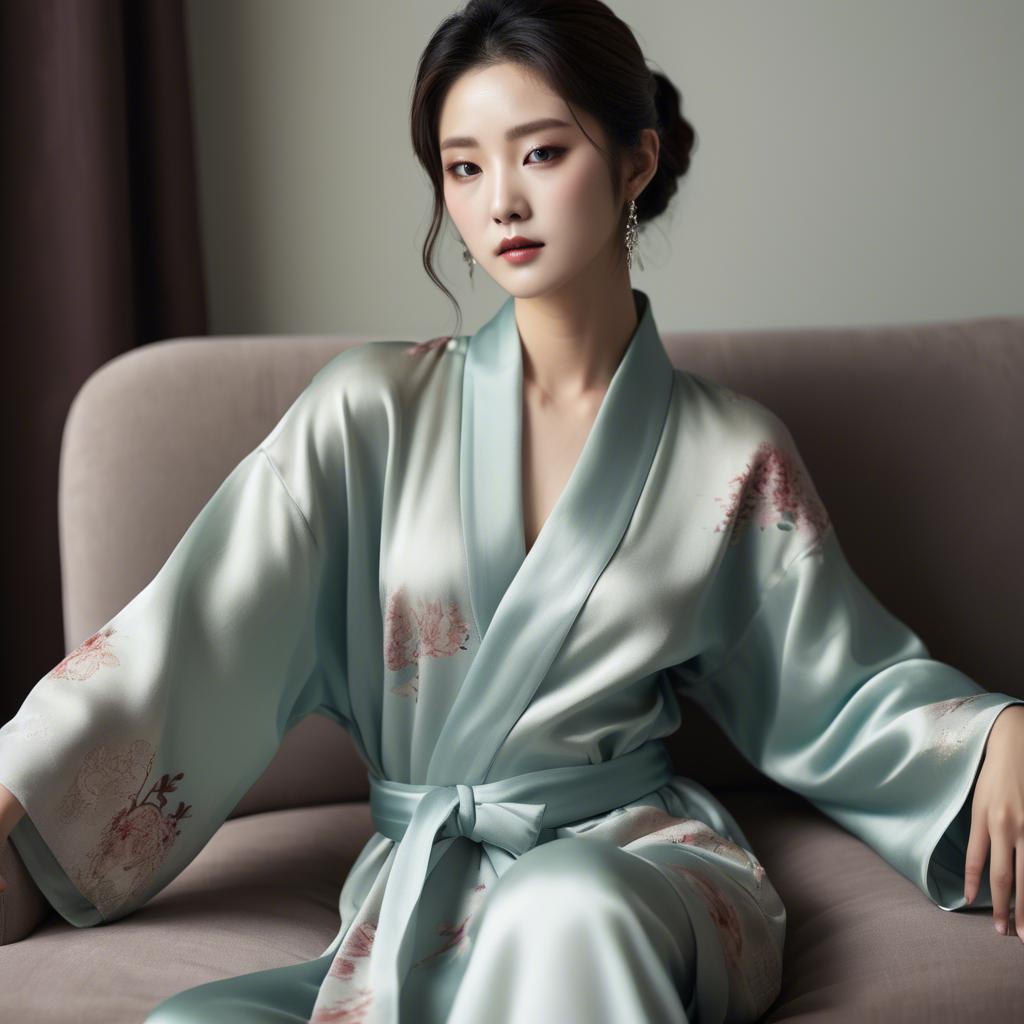 A stunning image of korean glamour in a delicate silk robe.