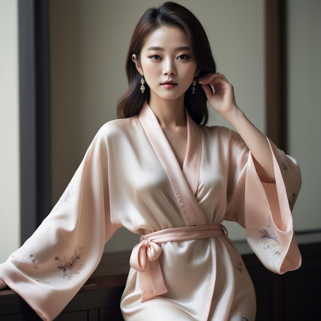 A stunning image of korean glamour in a delicate silk robe.