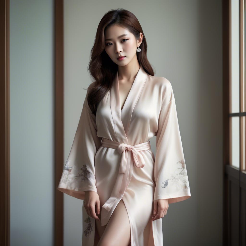 A stunning image of korean glamour in a delicate silk robe.