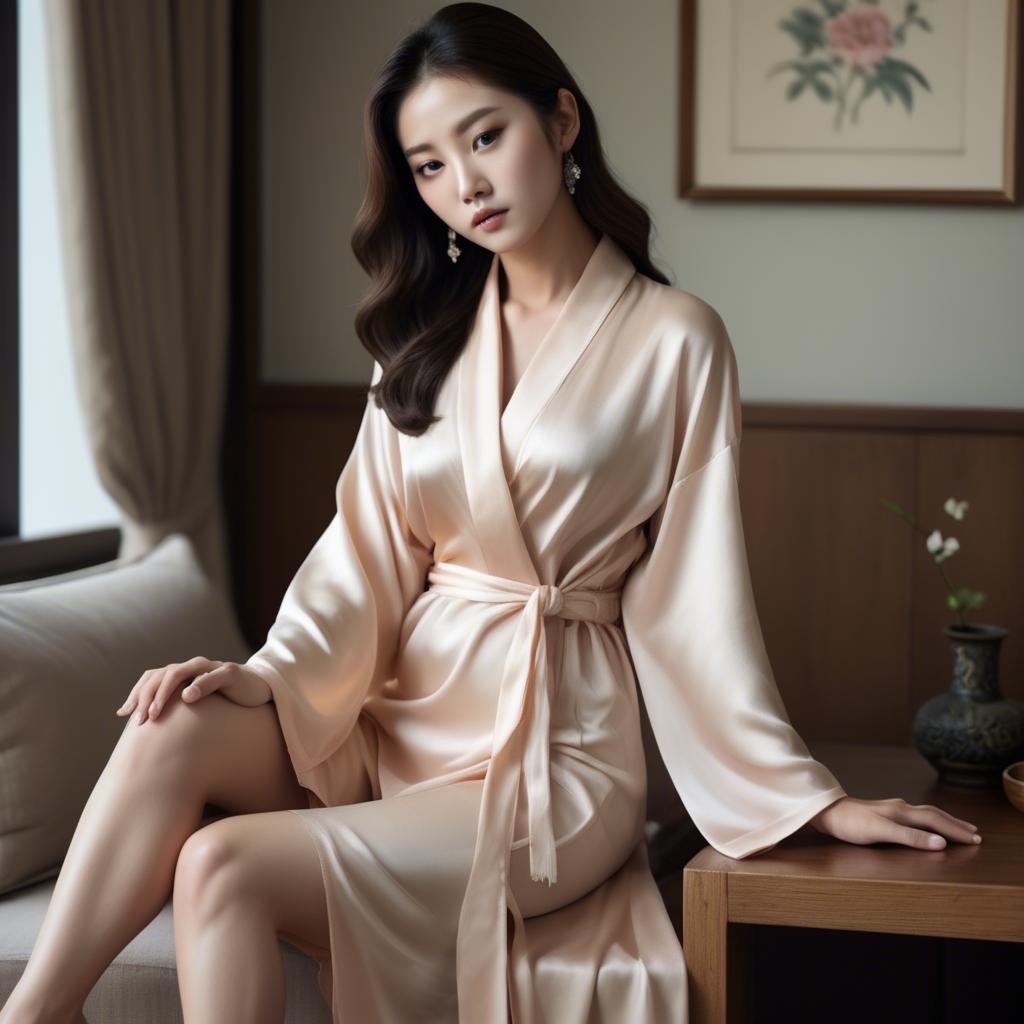 A stunning image of korean glamour in a delicate silk robe.