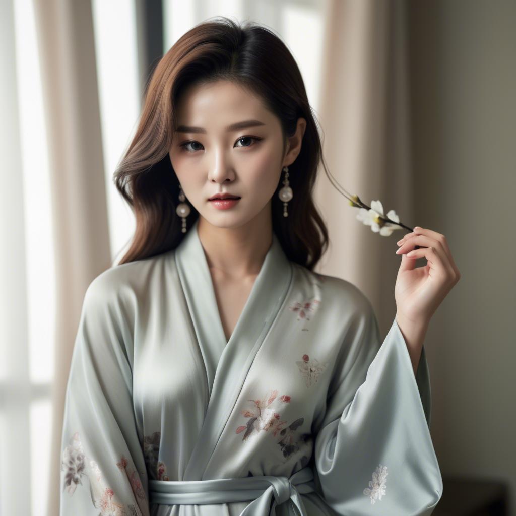 A stunning image of korean glamour in a delicate silk robe.