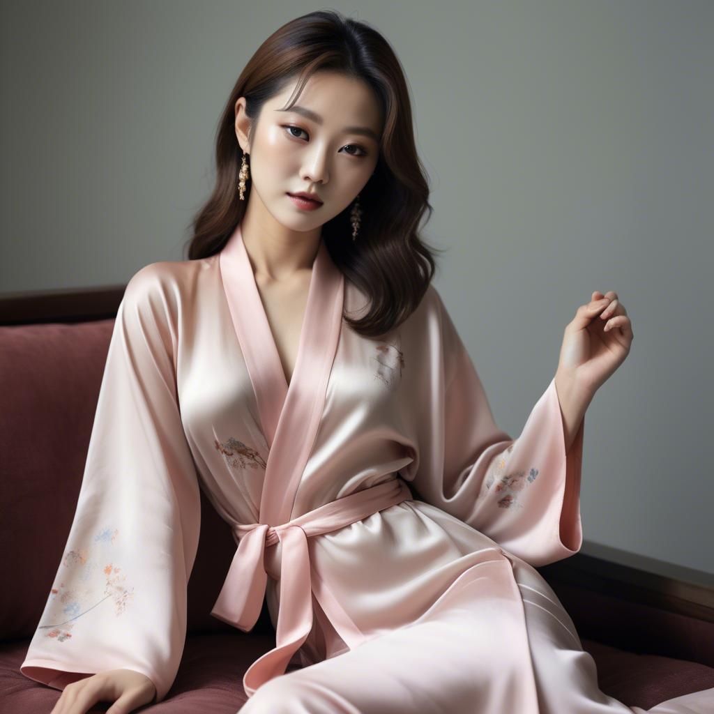 A stunning image of korean glamour in a delicate silk robe.