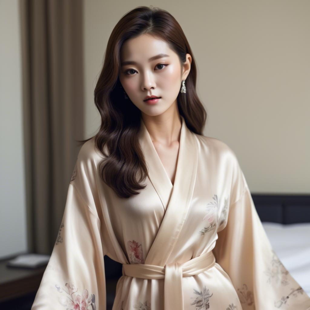A stunning image of korean glamour in a delicate silk robe.