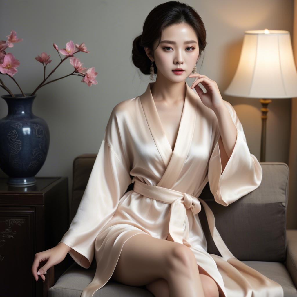 A stunning image of korean glamour in a delicate silk robe.