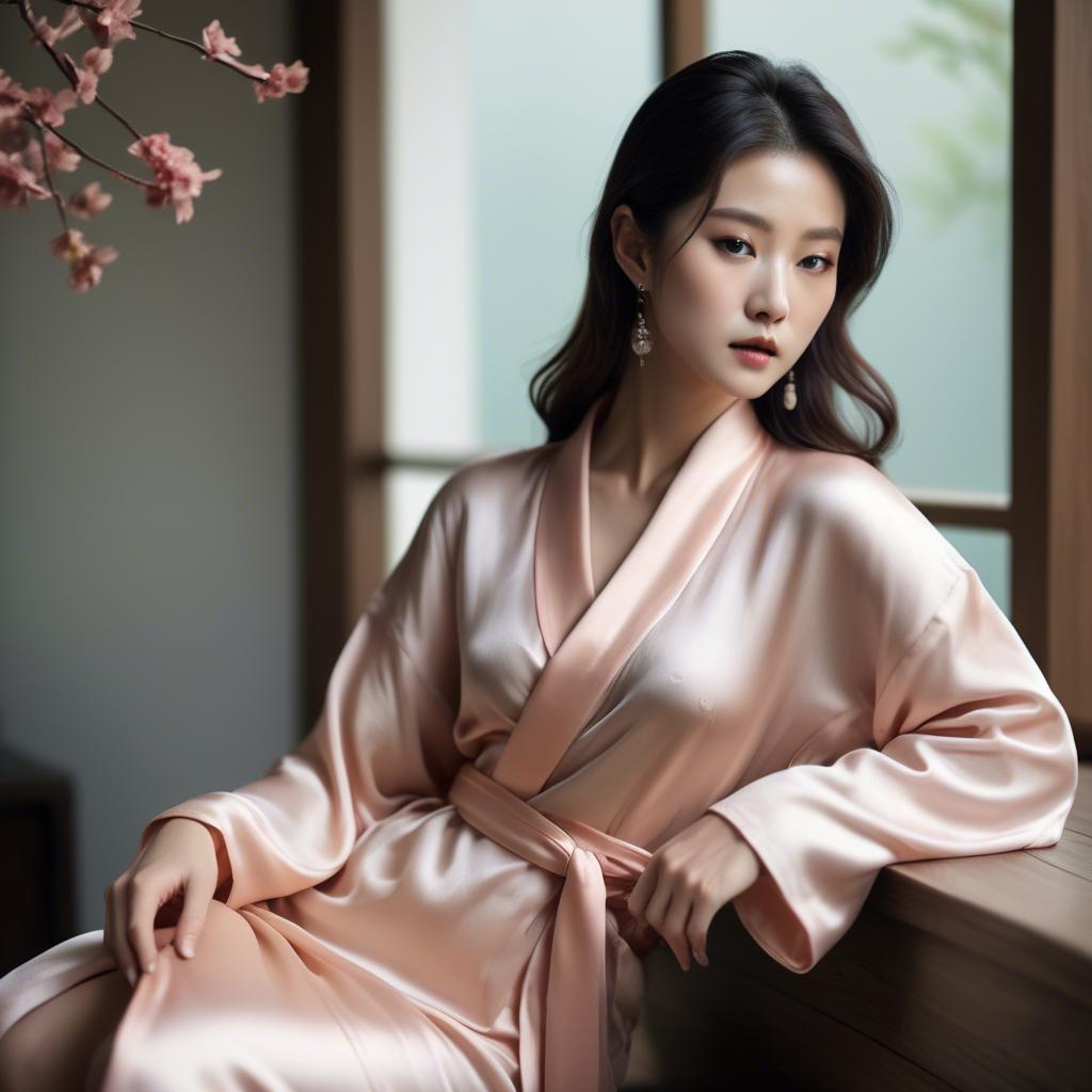 A stunning image of korean glamour in a delicate silk robe.