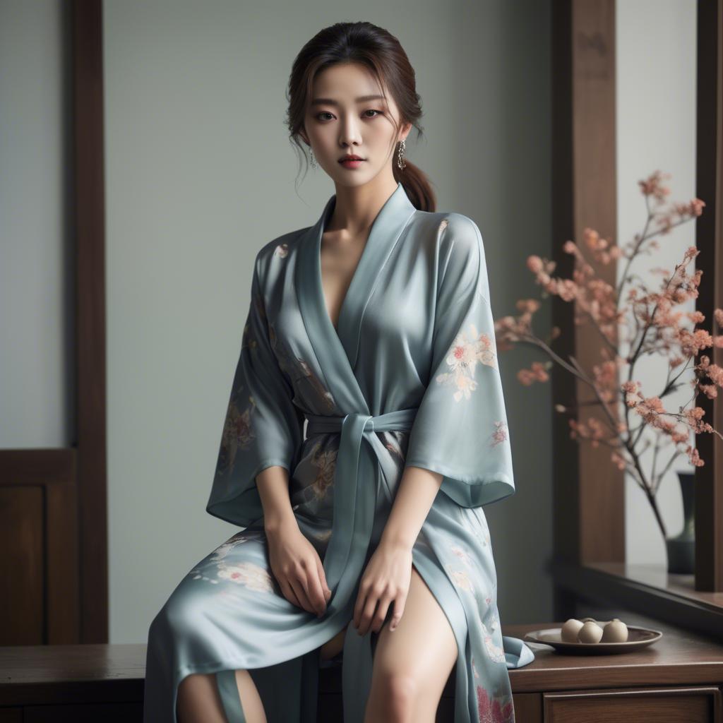 A stunning image of korean glamour in a delicate silk robe.
