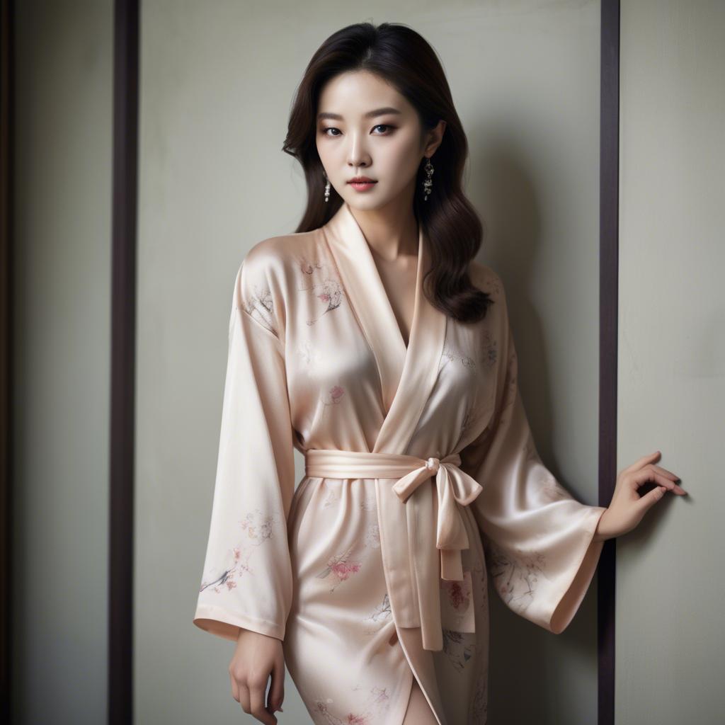 A stunning image of korean glamour in a delicate silk robe.
