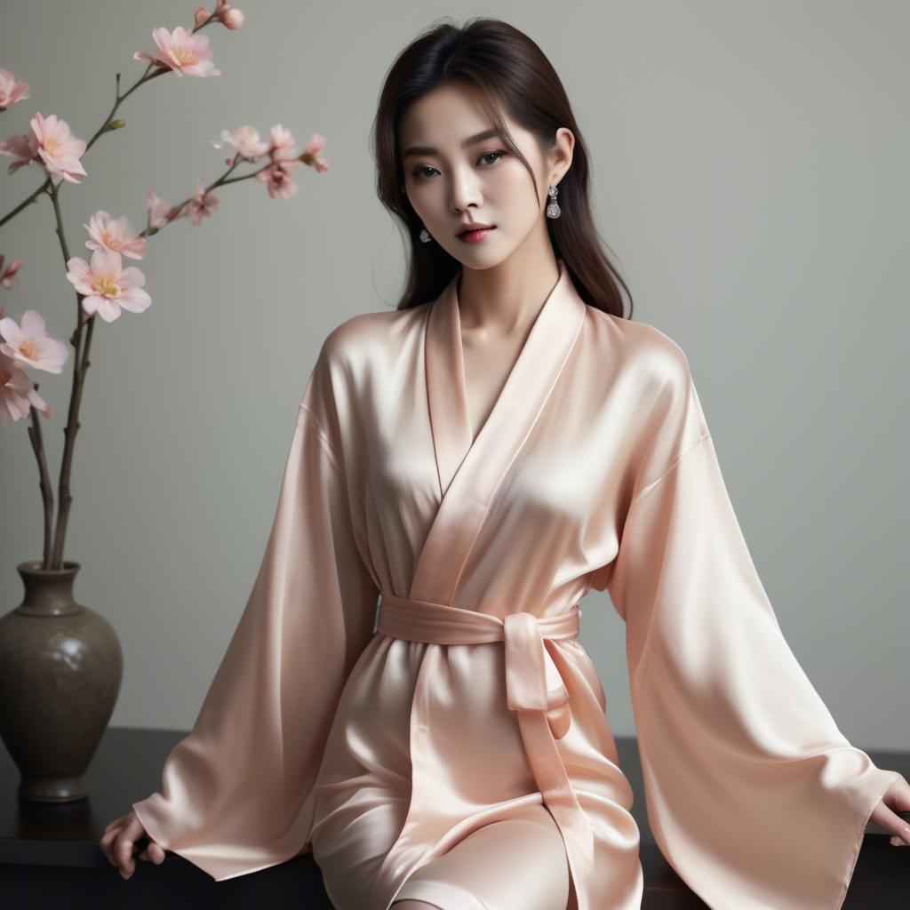 A stunning image of korean glamour in a delicate silk robe.