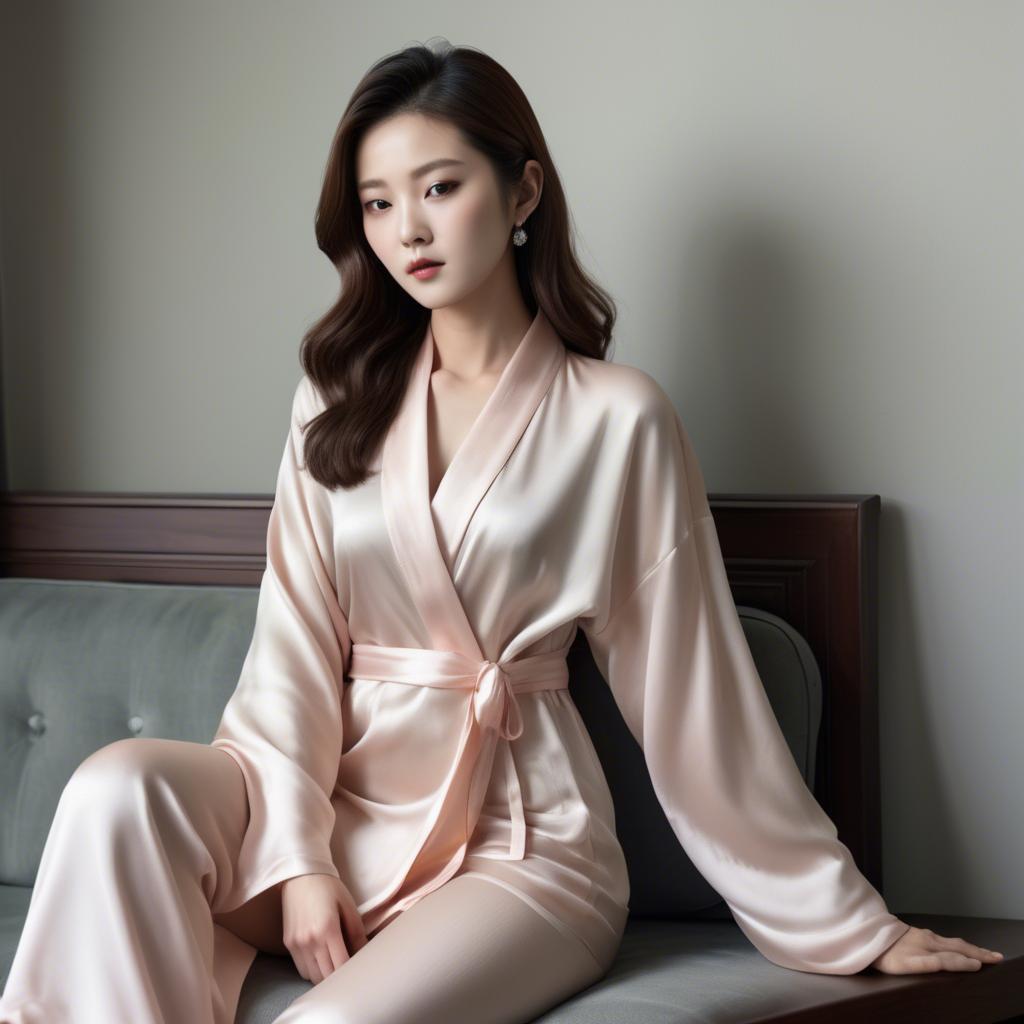 A stunning image of korean glamour in a delicate silk robe.