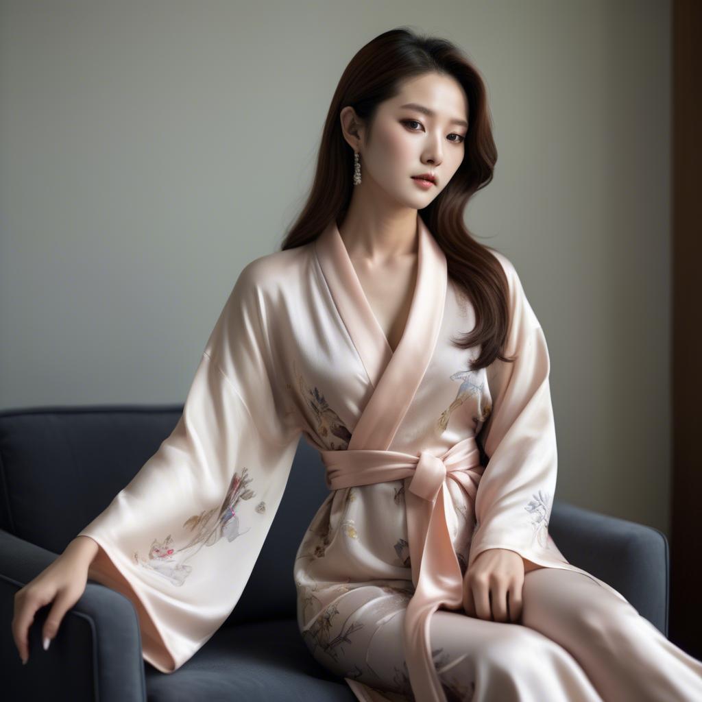 A stunning image of korean glamour in a delicate silk robe.