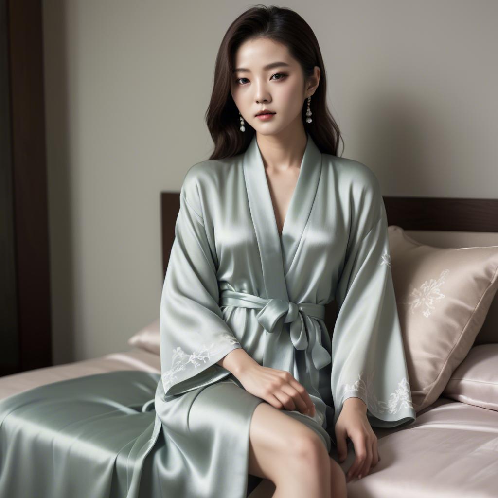 A stunning image of korean glamour in a delicate silk robe.