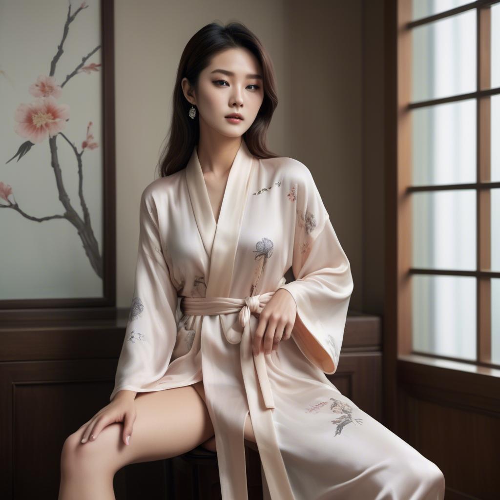 A stunning image of korean glamour in a delicate silk robe.