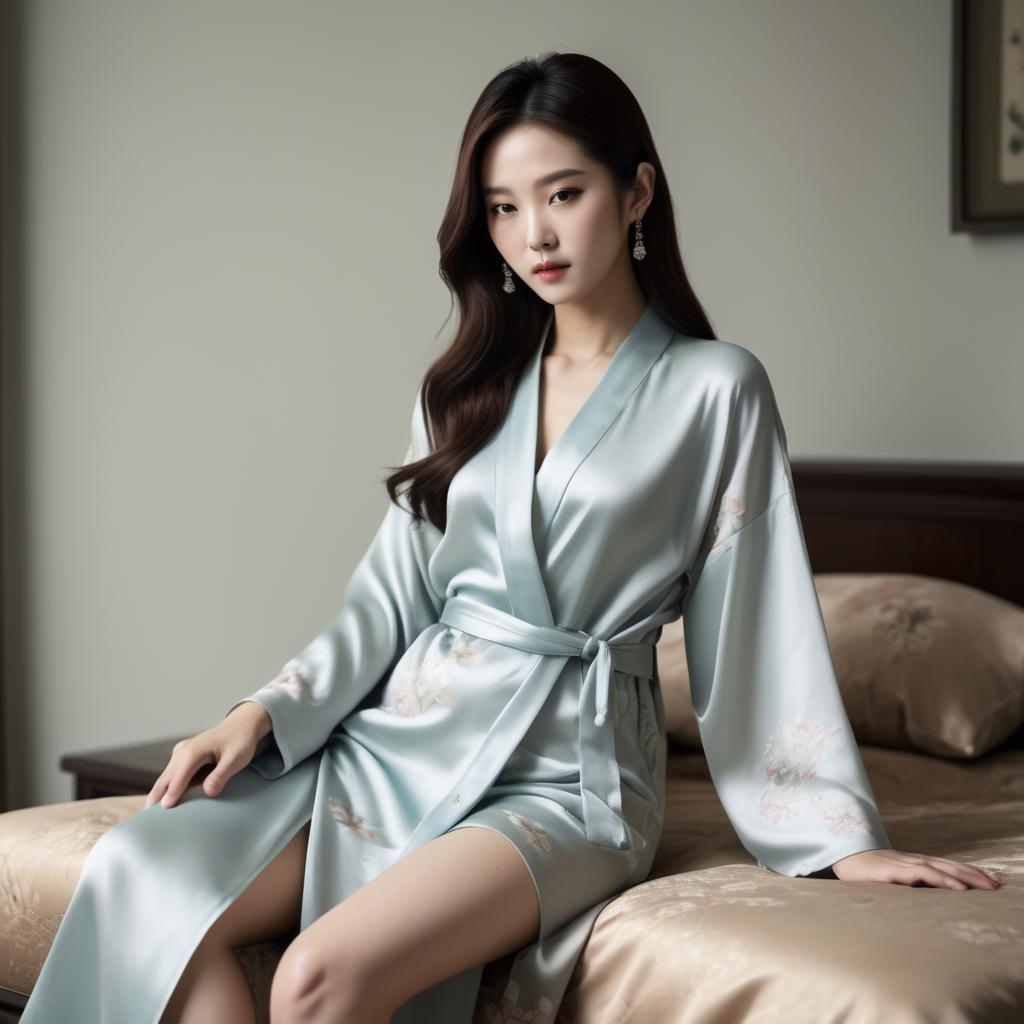 A stunning image of korean glamour in a delicate silk robe.