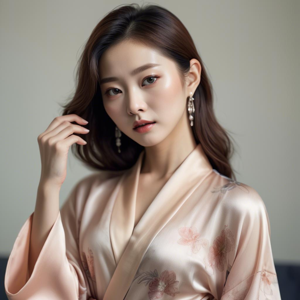 A stunning image of korean glamour in a delicate silk robe.
