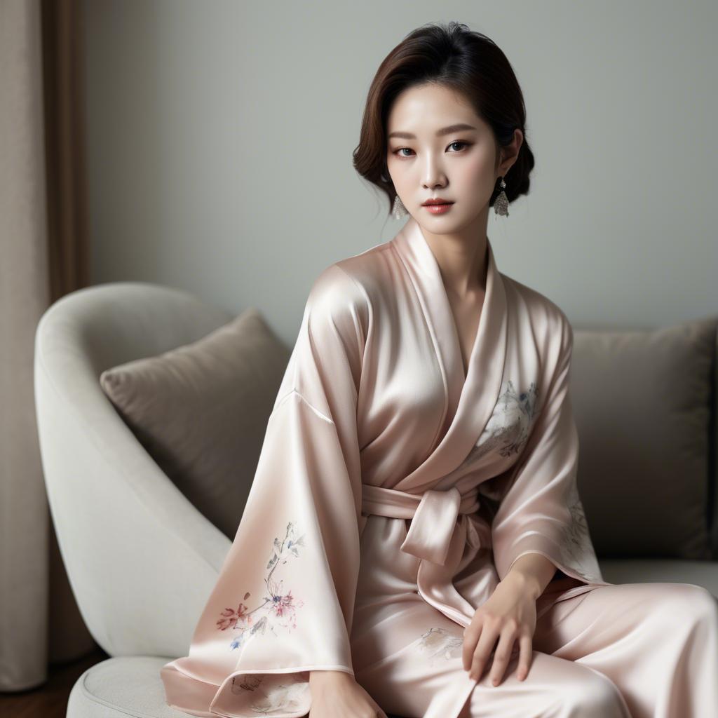 A stunning image of korean glamour in a delicate silk robe.