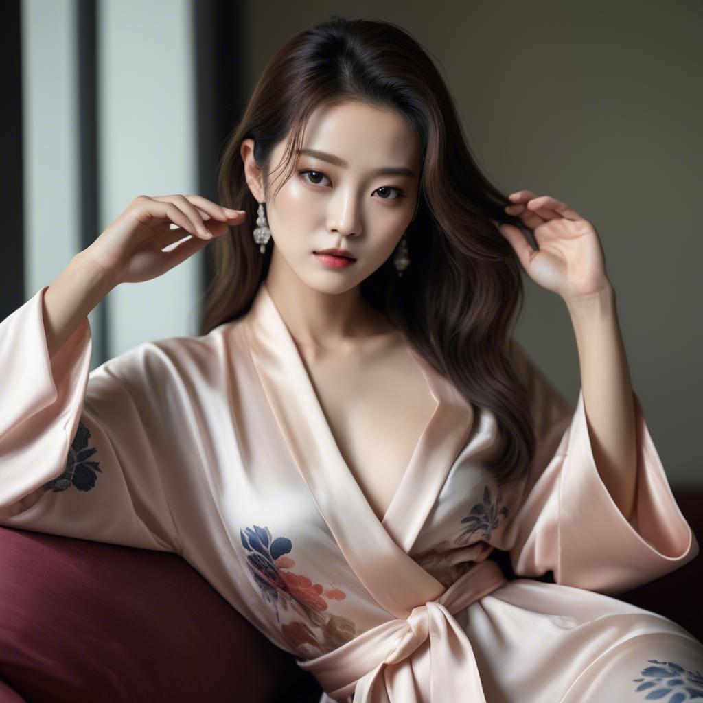 A stunning image of korean glamour in a delicate silk robe.