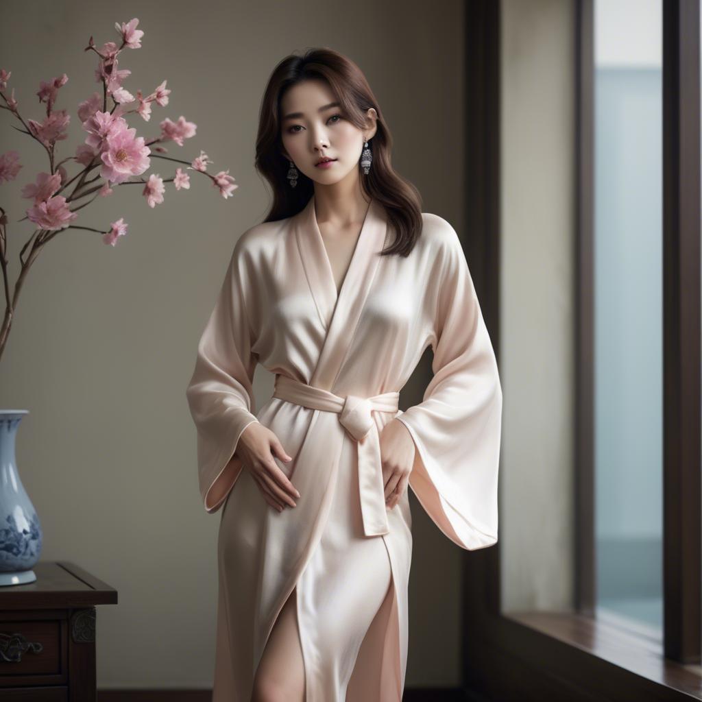 A stunning image of korean glamour in a delicate silk robe.
