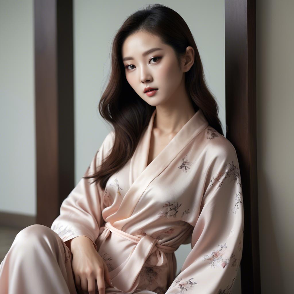 A stunning image of korean glamour in a delicate silk robe.