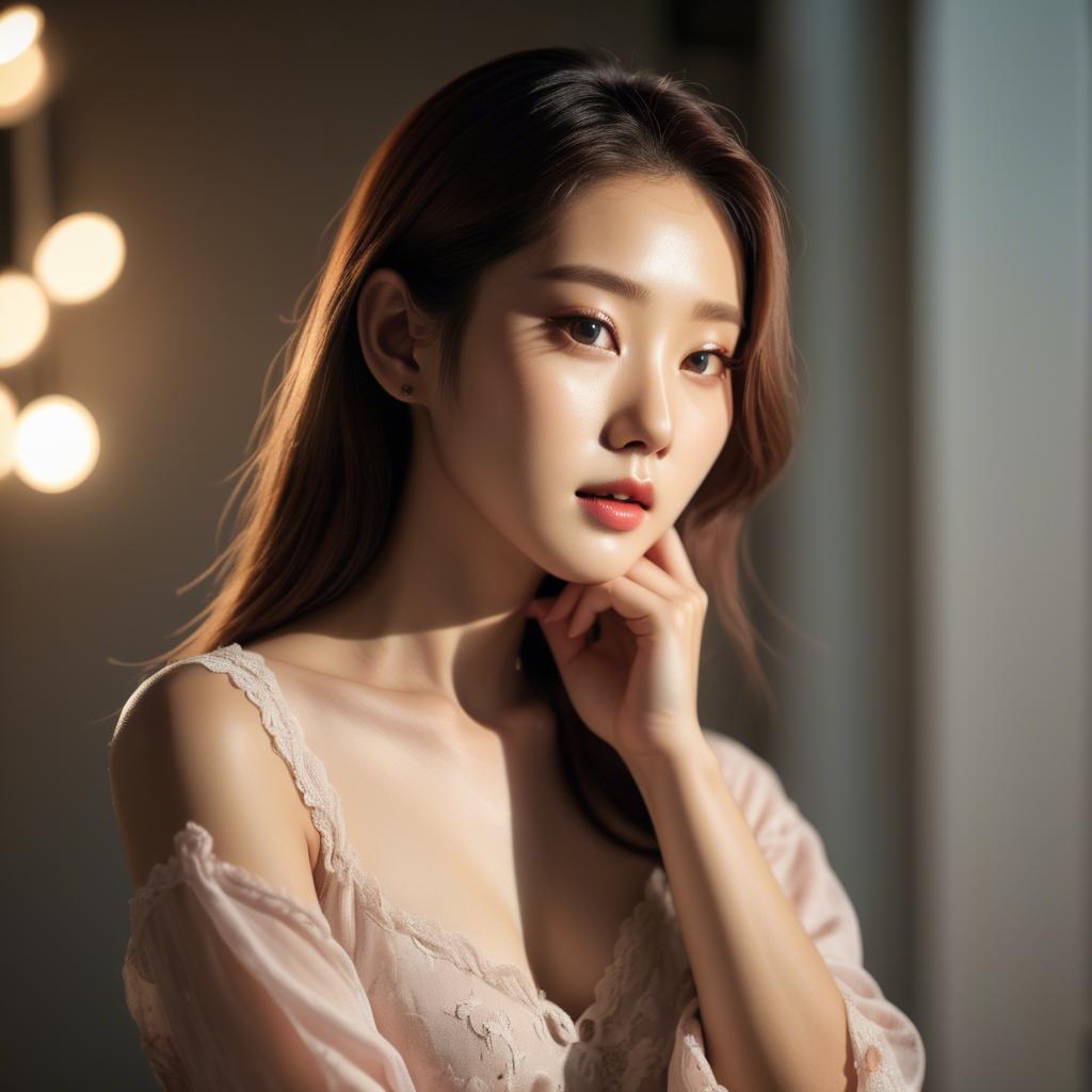 A stunning image of korean model in romantic lighting.