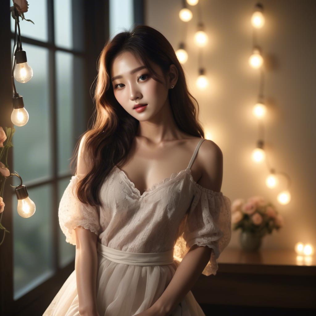 A stunning image of korean model in romantic lighting.