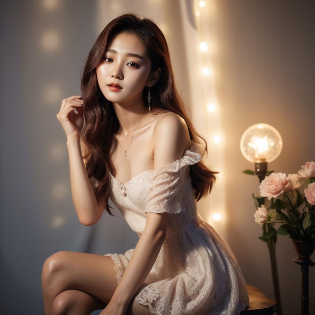 A stunning image of korean model in romantic lighting.