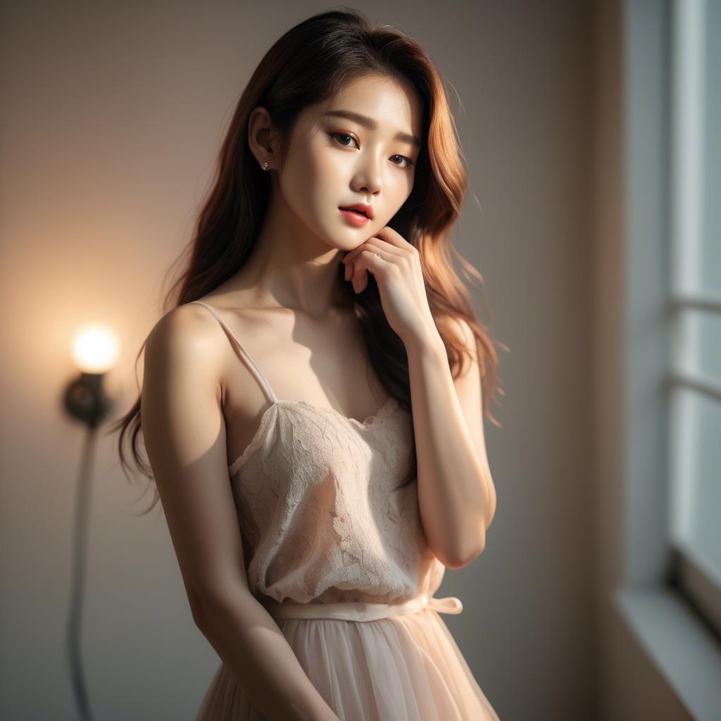 A stunning image of korean model in romantic lighting.