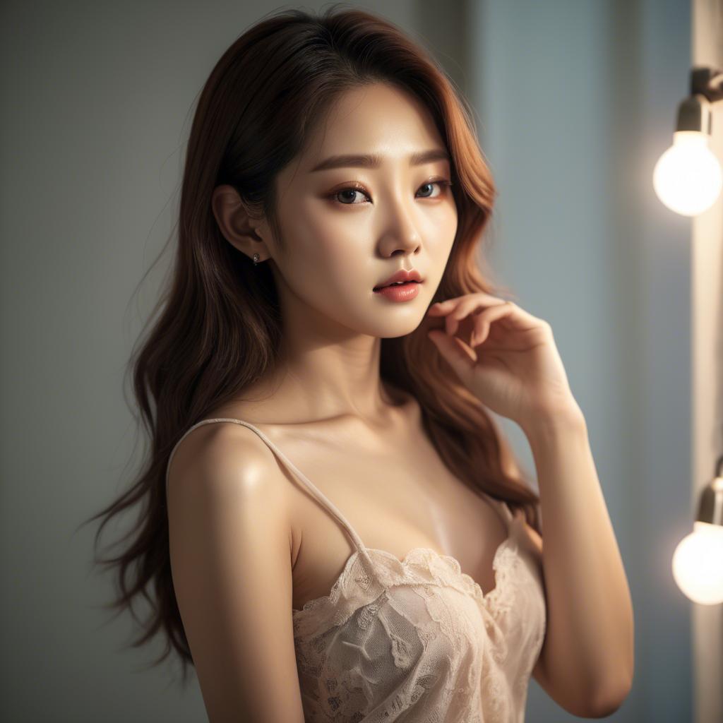 A stunning image of korean model in romantic lighting.