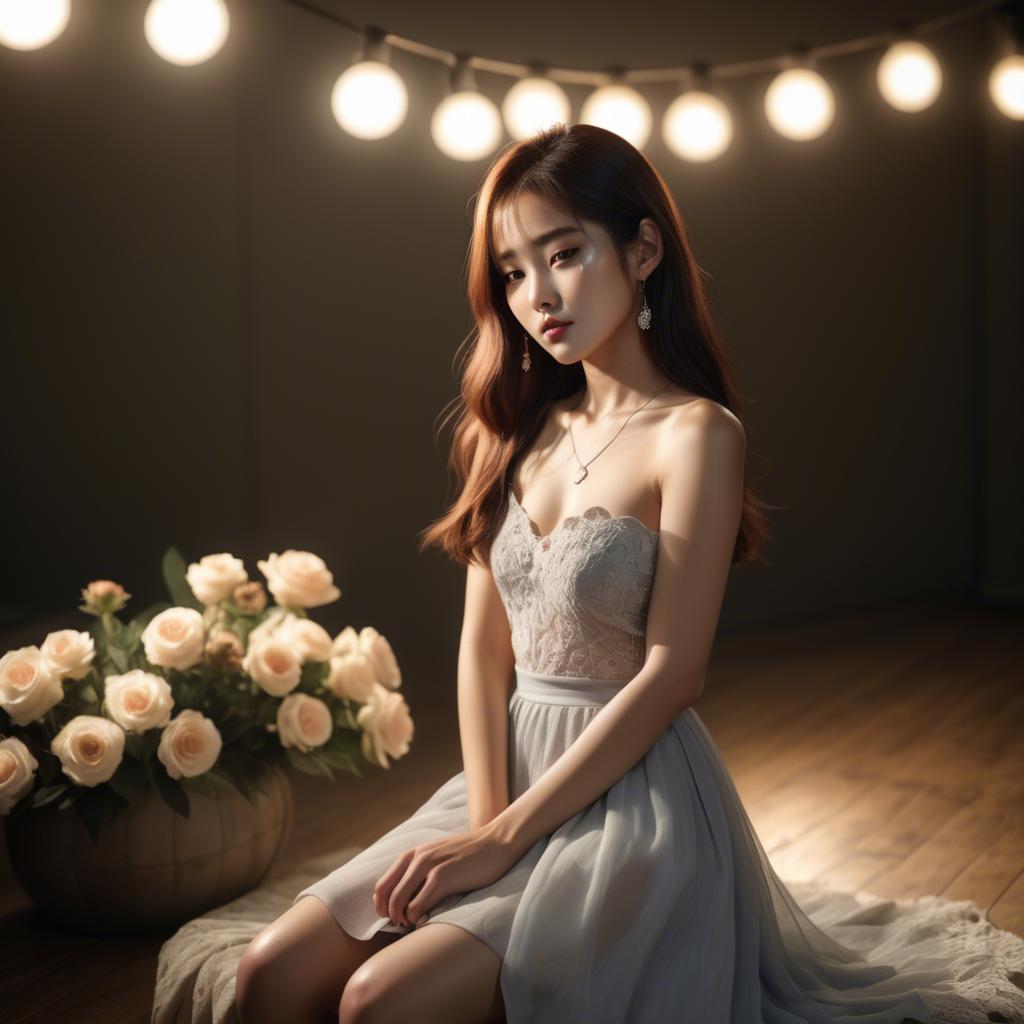 A stunning image of korean model in romantic lighting.