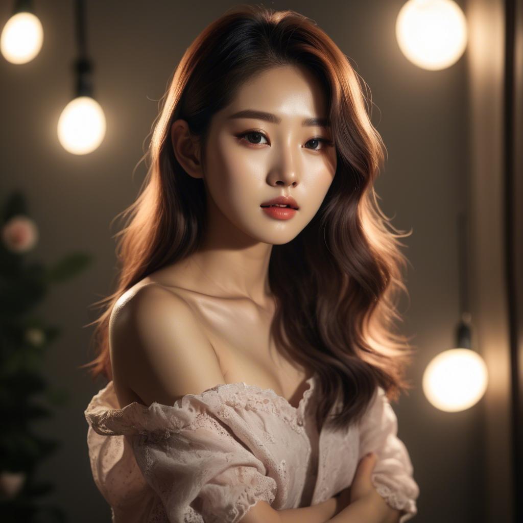 A stunning image of korean model in romantic lighting.