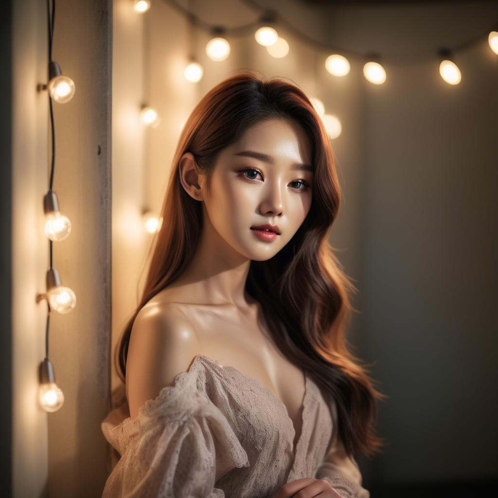 A stunning image of korean model in romantic lighting.