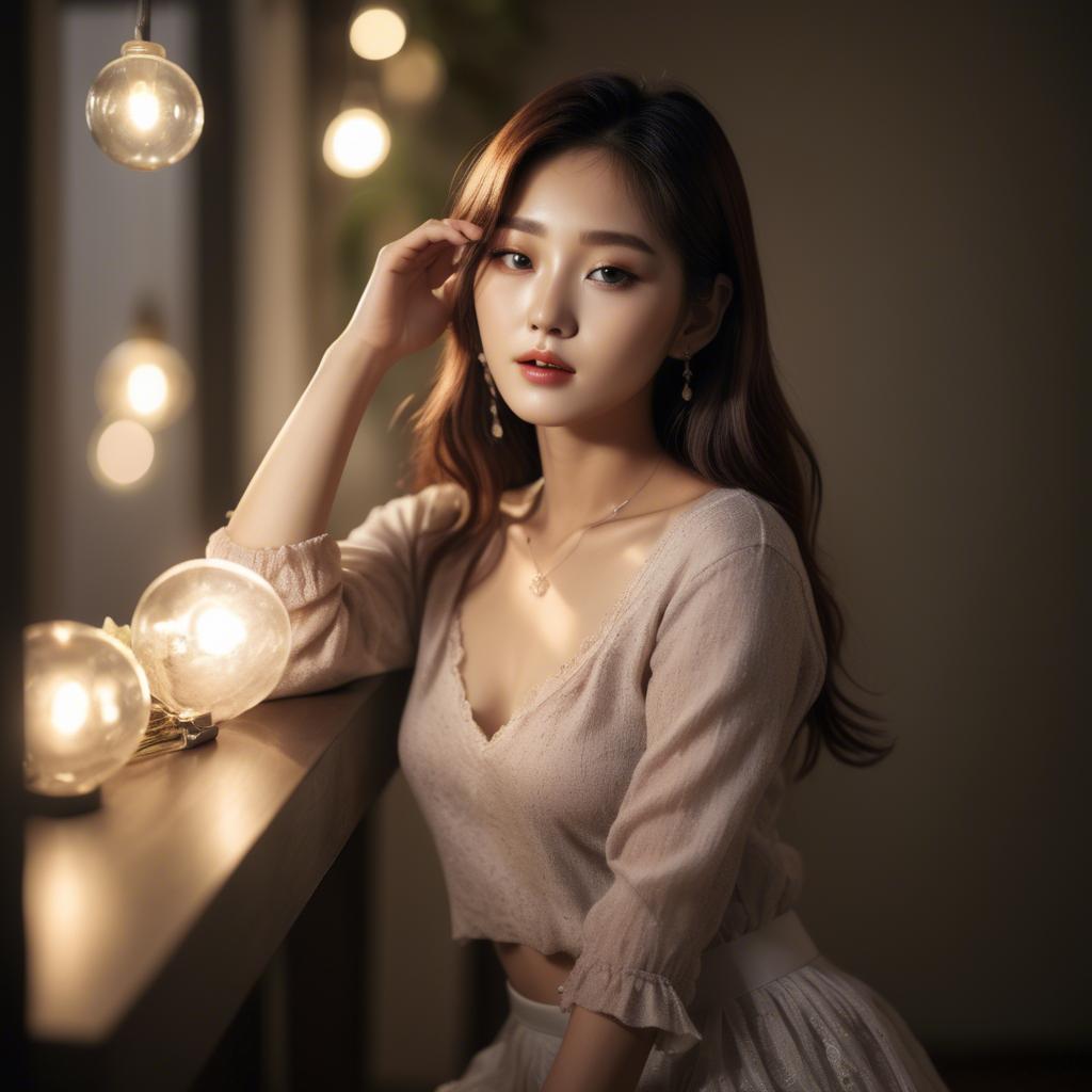 A stunning image of korean model in romantic lighting.