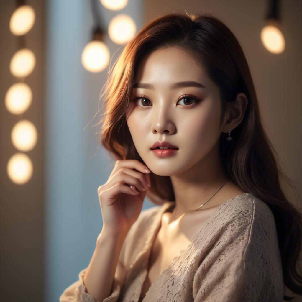 A stunning image of korean model in romantic lighting.