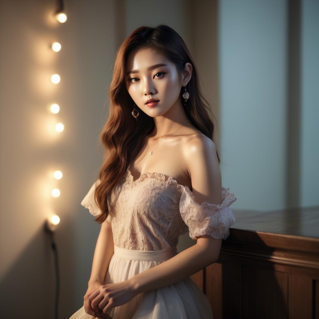 A stunning image of korean model in romantic lighting.