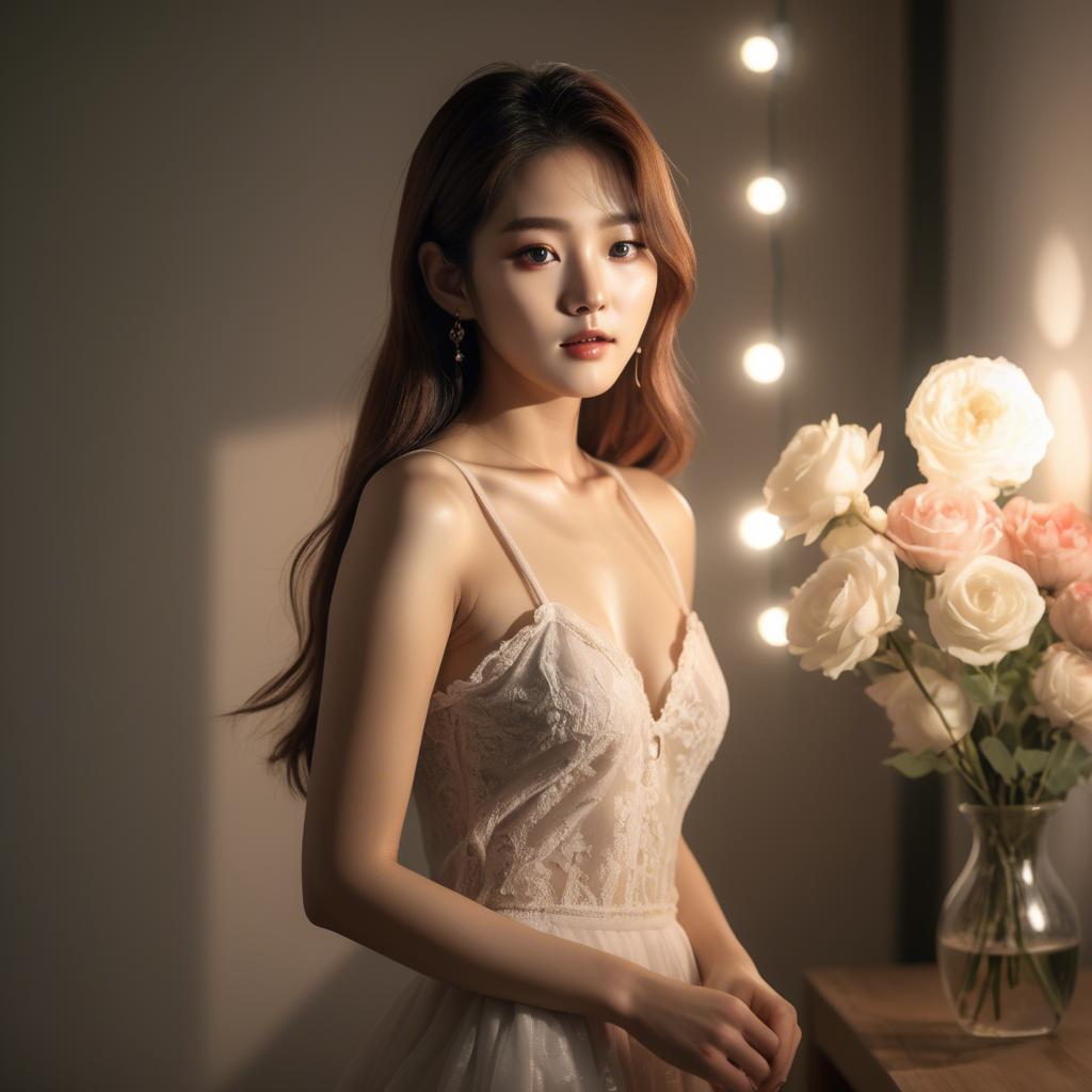 A stunning image of korean model in romantic lighting.